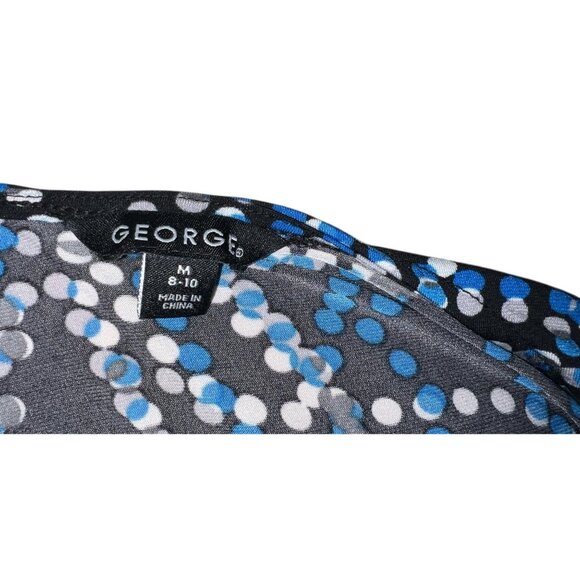 George Womens Polka Dot Pattern Wrap Dress M 8-10 Black/Blue Stretchy Short Slee - Picture 3 of 12